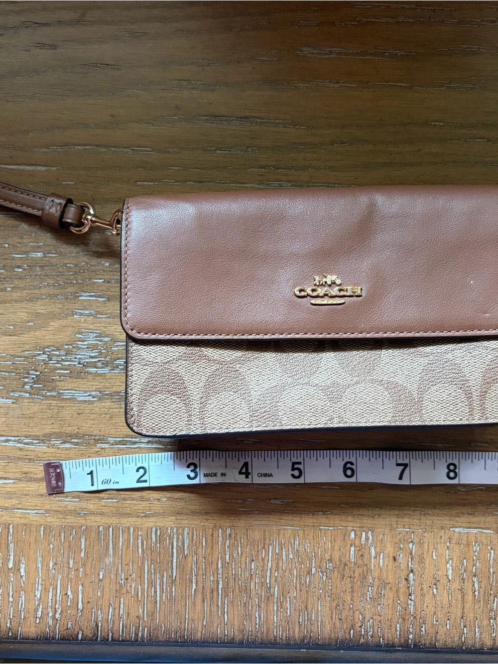 Coach Signature Canvas Wristlet in Brown and Tan